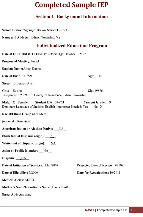 Completed Sample IEP1