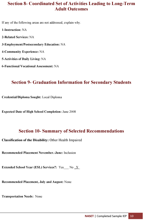 Completed Sample IEP10