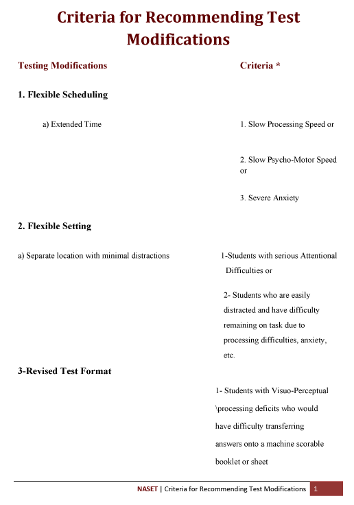 Criteria Recmnd Tst Mod 1