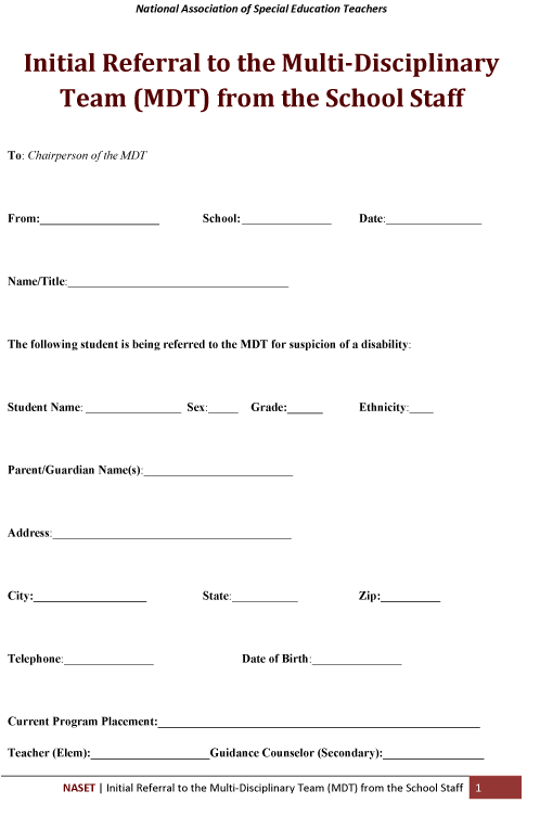 Int Referral to MDT 1