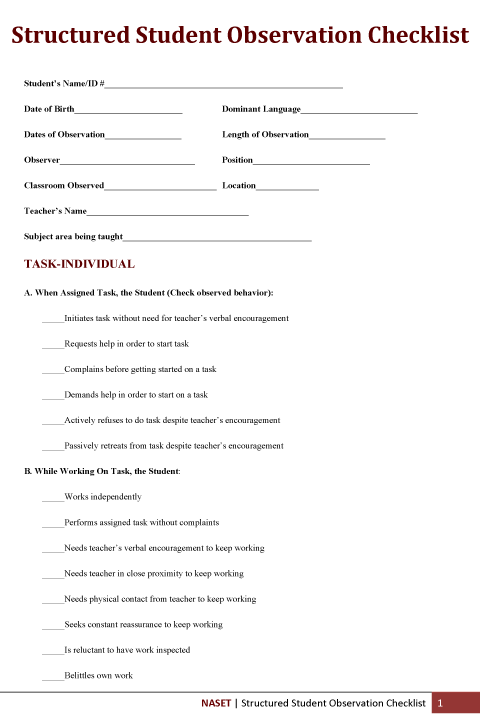 Structured Observ Chklst 1